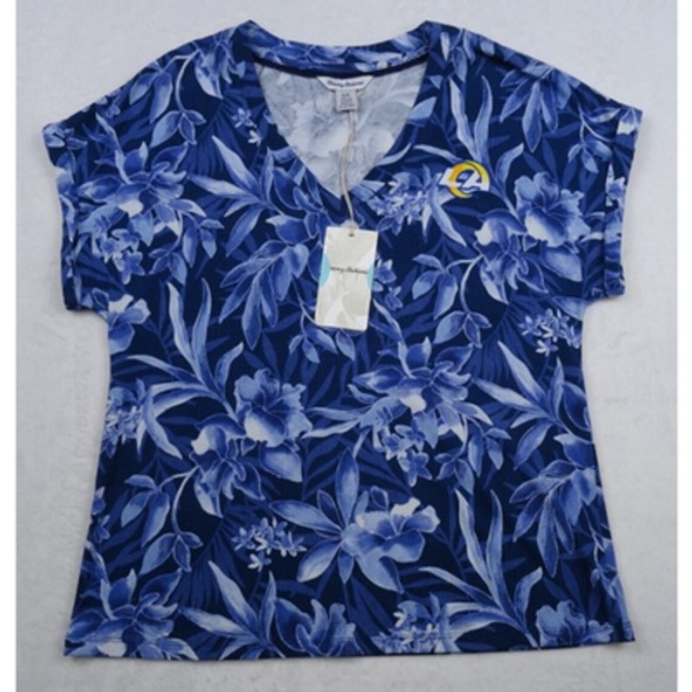 Los Angeles Rams Shirt Womens Small Blue Floral‎ Pima Cotton LA Tommy Bahama NWT